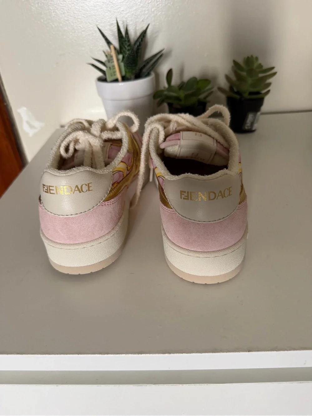 Fendi Fendace woman’s Pink & Gold Decorative Low-Top Sneakers